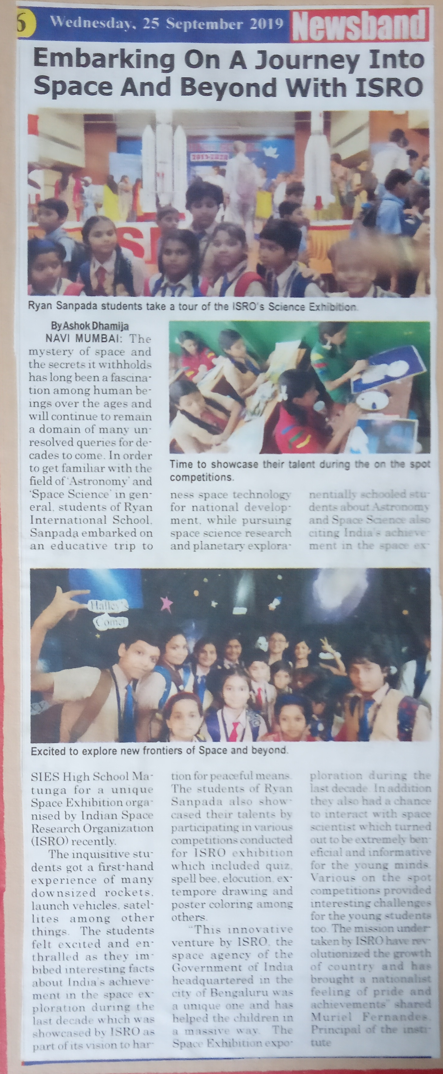 ISRO exhibition was featured in Newsband - Ryan International School, Sanpada